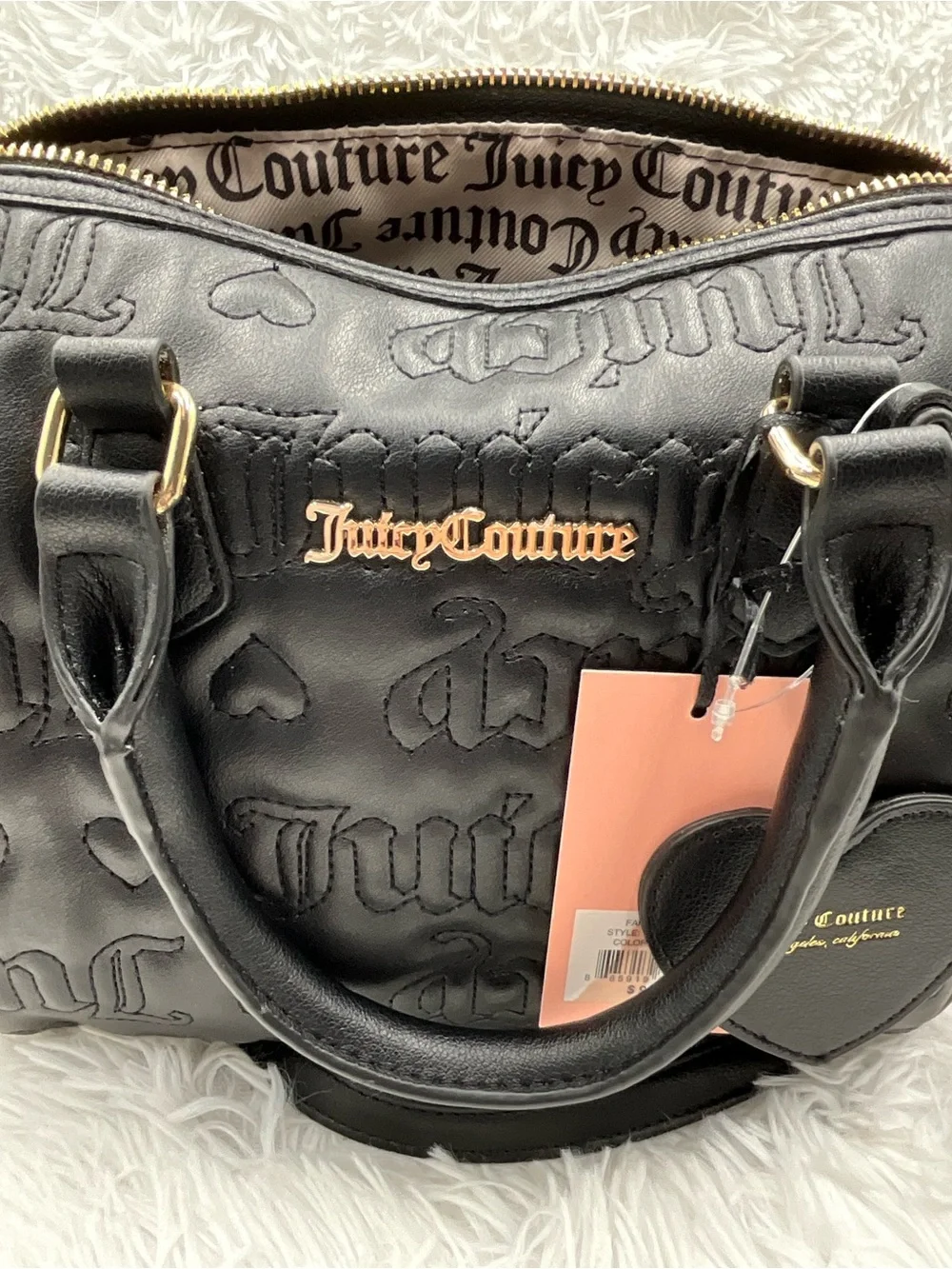 Juicy Couture Fame Satchel Black Embossed Matching Wallet & Cardholder NWT